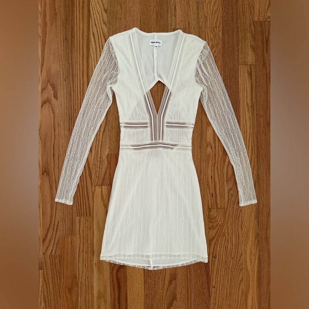 Revolve Superdown White Lace Long Sleeve Mini Dress Open Back